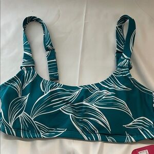 Maternity/Nursing Teal and White Leaf Print Bikini Top